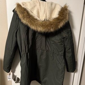 Olive Green Hooded Parka with Faux Fur Trim
